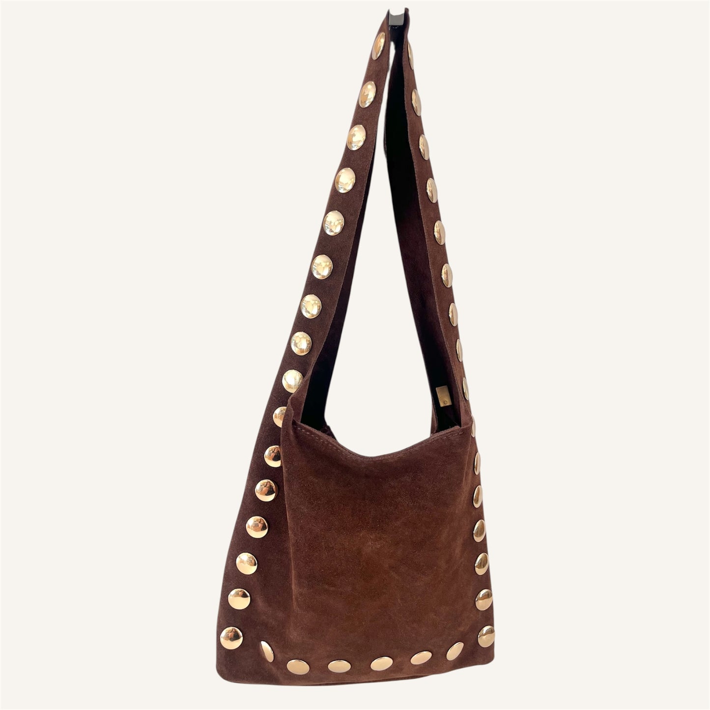 Hobo bag MARRONE CHIARO con borchie oro