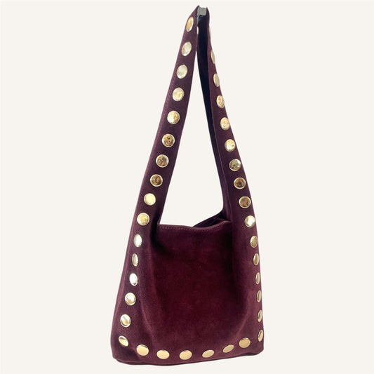 Hobo bag BORDEAUX con borchie oro