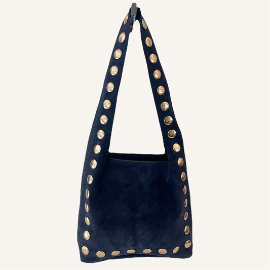 Hobo bag BLU con borchie oro